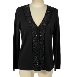 NWT Escada MSRP $1800 Beaded Black Wool Silk Cashmere Cardigan Sweater Sz 38